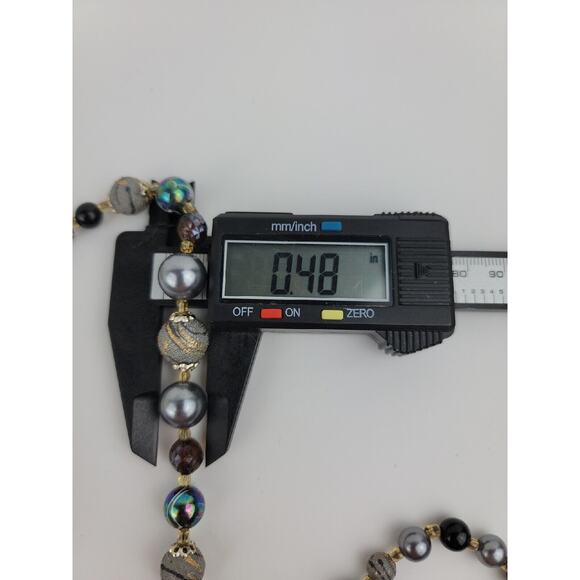 Necklace 2 Strand Black Gray Silver Design Beaded Vintage Marked Japan 13 15 in - Picture 10 of 11